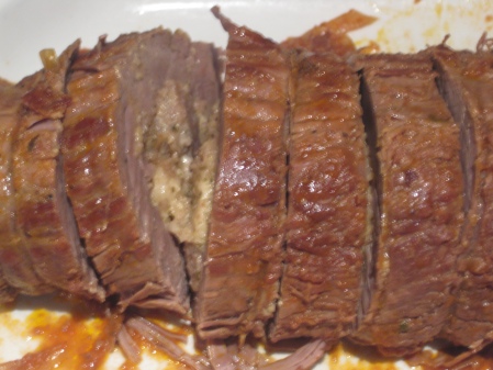 Sliced Beef Braciole before being topped with sauce